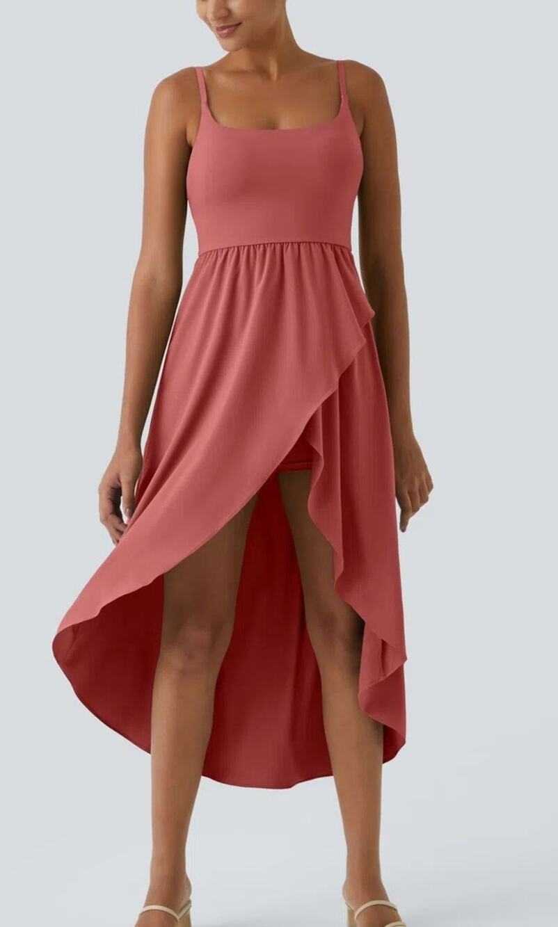 Halara Breezeful High Low Flowy Midi Dress XS Red Pink Quick Dry Resort Casual